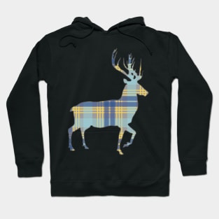 Blue, Grey and Yellow Tartan Scottish Stag Silhouette Hoodie